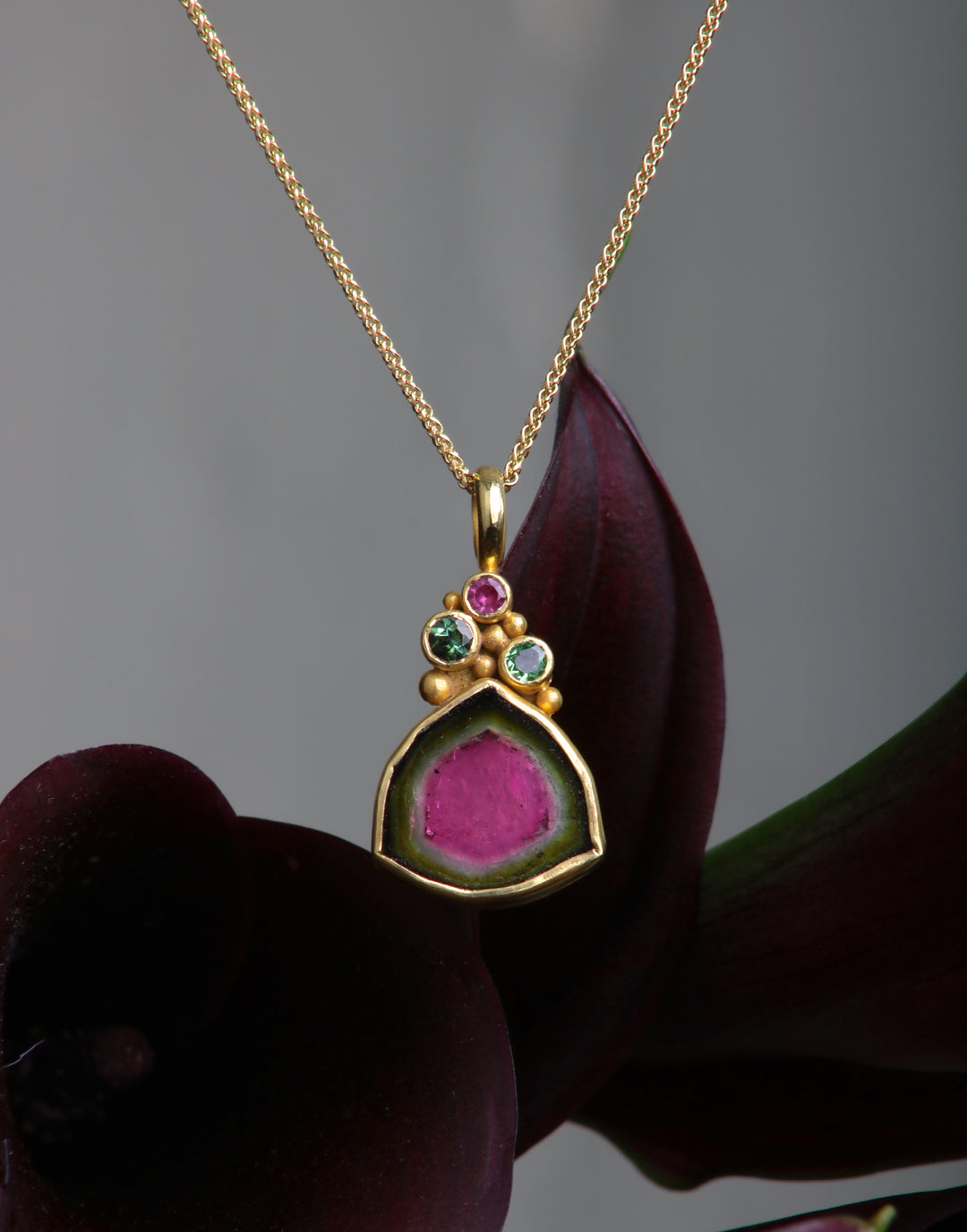 Watermelon Tourmaline with Clustered Accents (08483) - Ormachea Jewelry