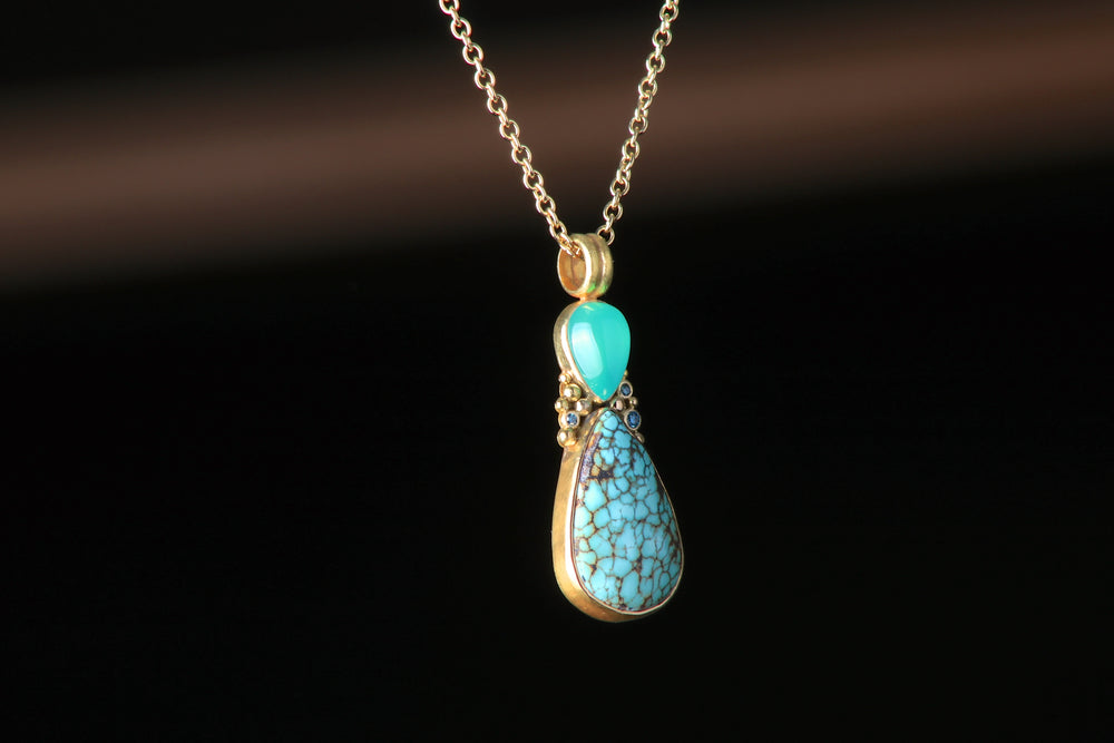 Turquoise and Chrysoprase Drop Pendant 07430 - Ormachea Jewelry