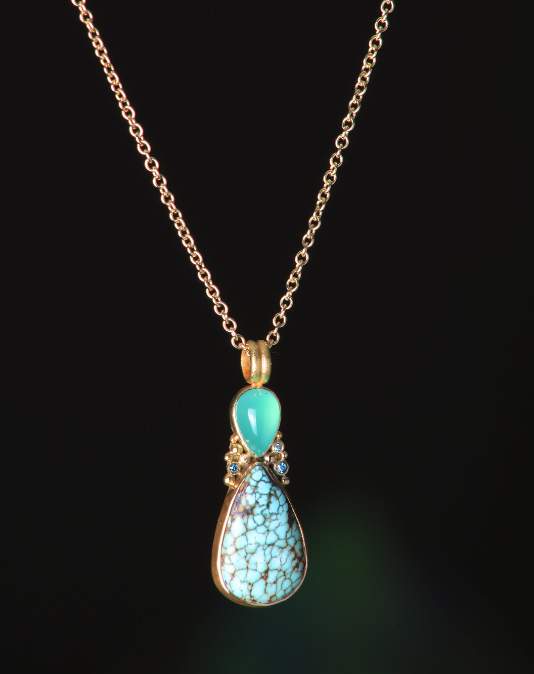 Turquoise and Chrysoprase Drop Pendant 07430 - Ormachea Jewelry