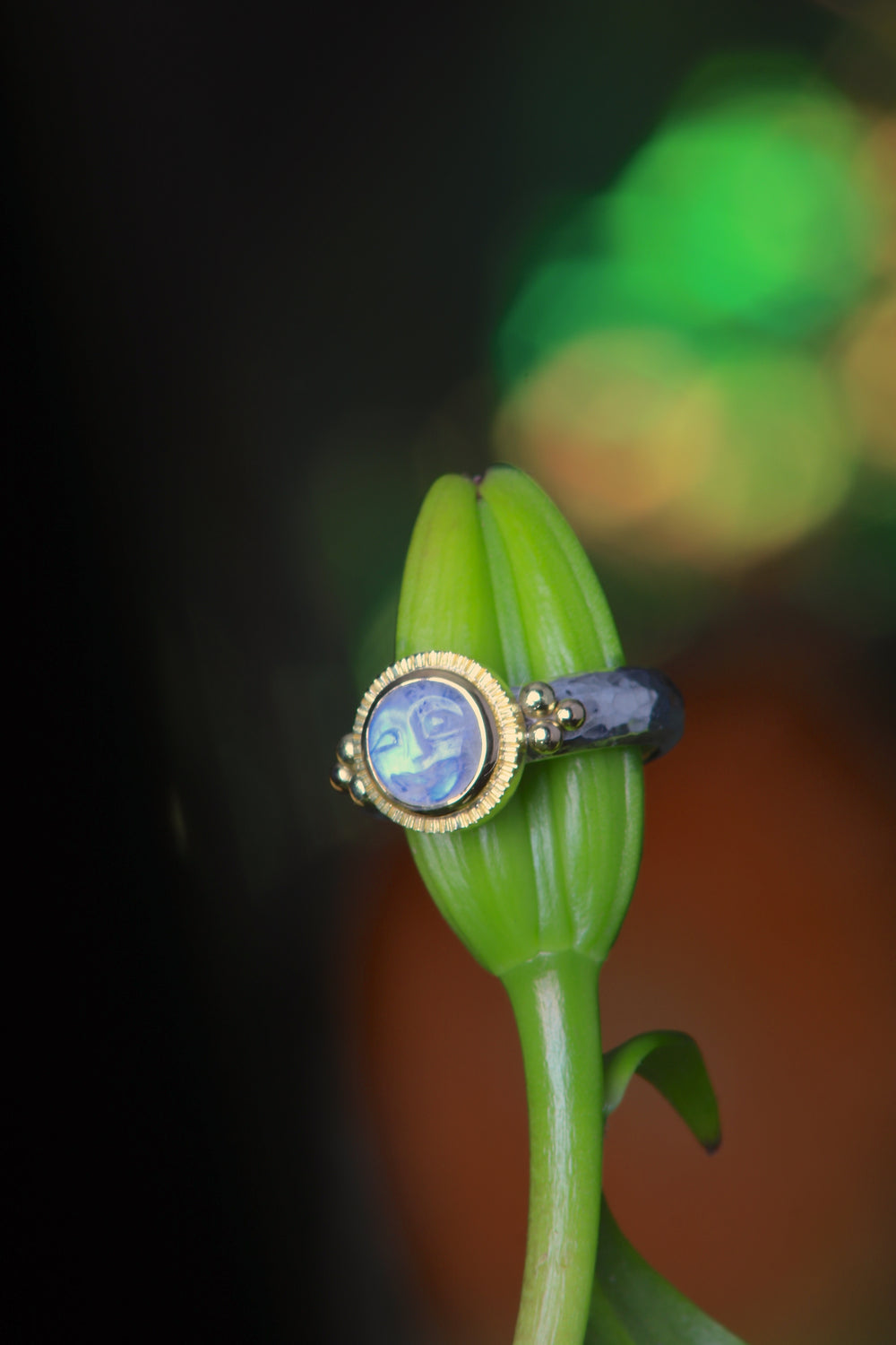 Moonstone Moon Face Ring 07514 - Ormachea Jewelry