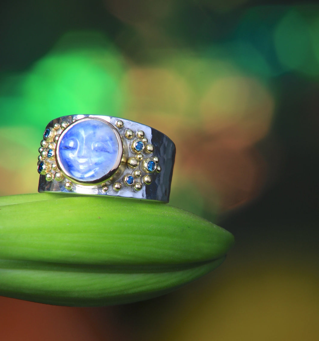 Moonstone Moon Face Ring 07515 - Ormachea Jewelry