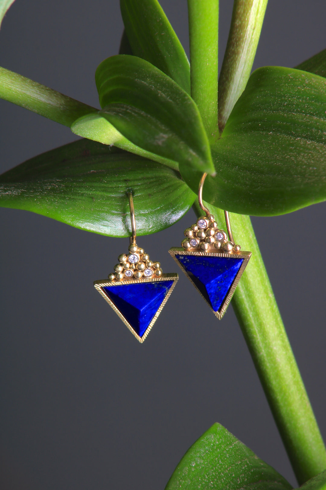 Lapis Pyramid with Diamonds Earrings 07627 - Ormachea Jewelry