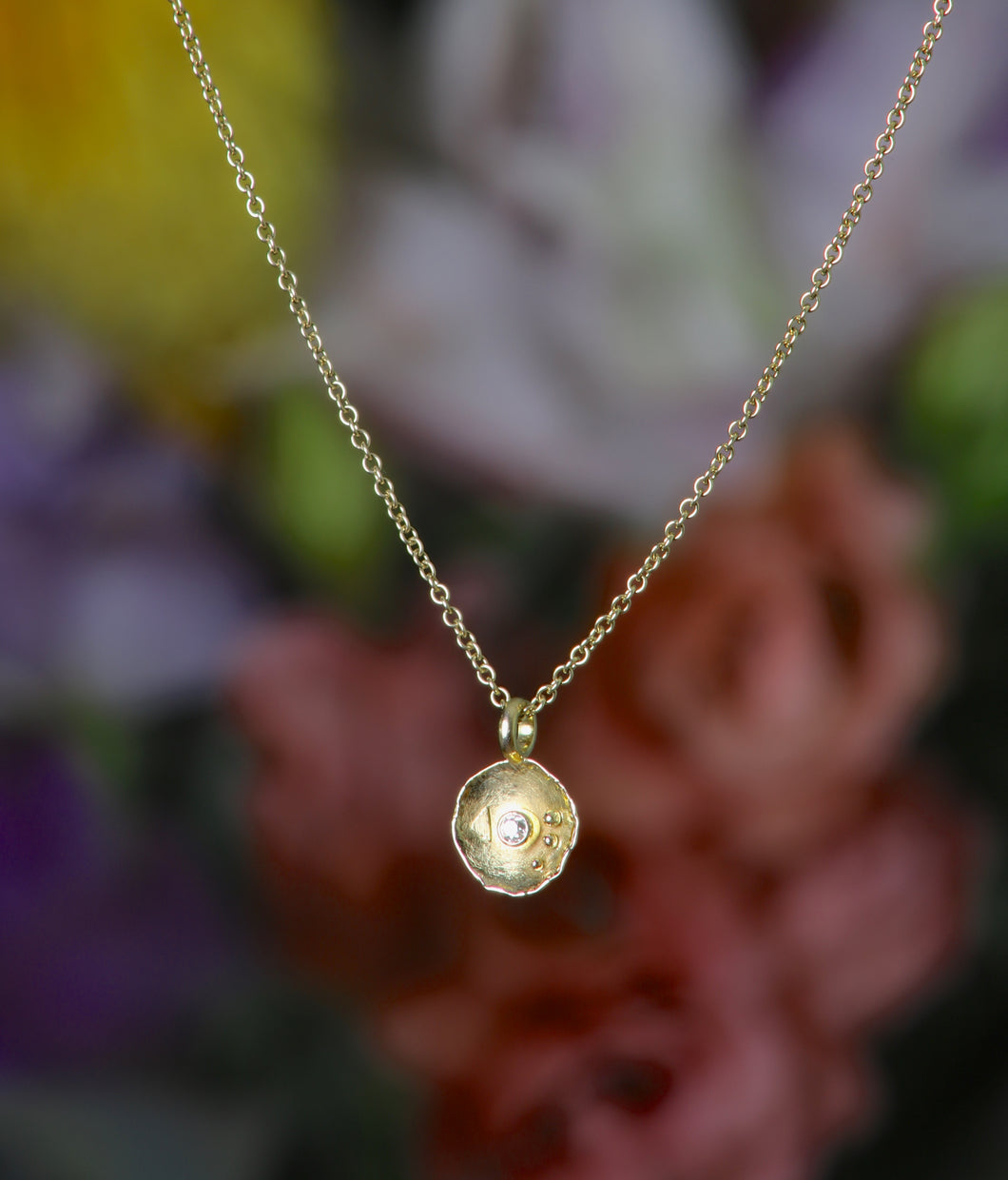 Gold Dish Pendants with Diamonds