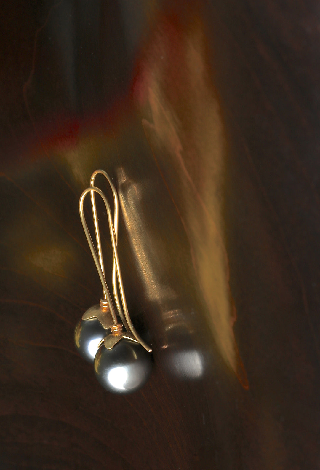 Tahitian Pearl Lotus Cap Earrings 07026 - Ormachea Jewelry