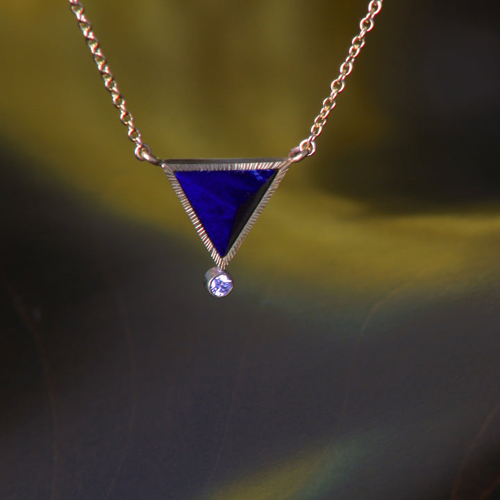 Lapis Pyramid Necklace with Diamond 07631 - Ormachea Jewelry