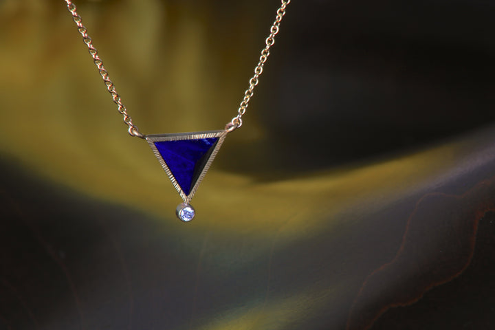 Lapis Pyramid Necklace with Diamond 07631 - Ormachea Jewelry