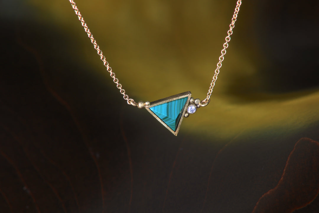 Malachite Pyramid Necklace with Diamond 07632 - Ormachea Jewelry