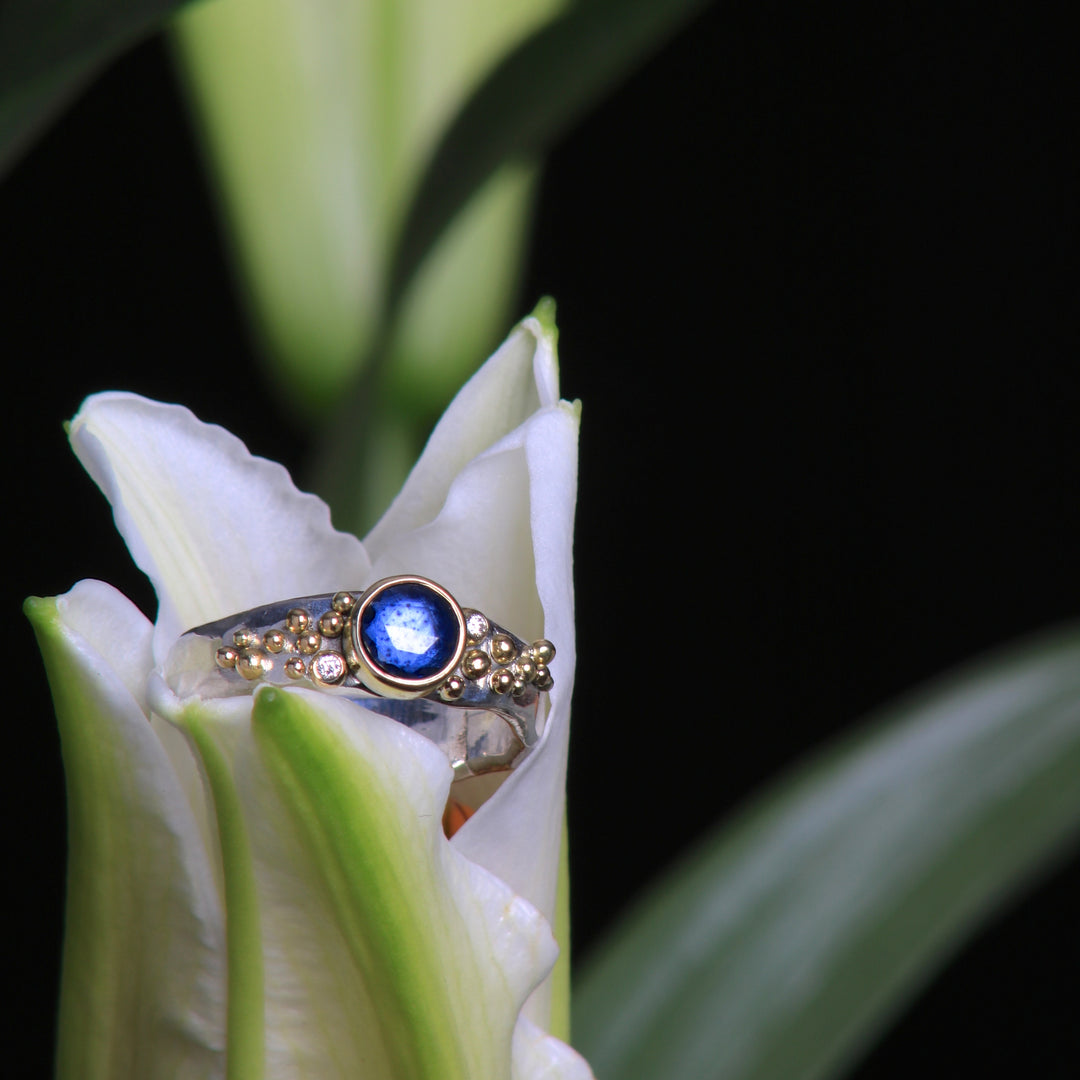 Rose Cut Blue Sapphire Ring 07708 - Ormachea Jewelry
