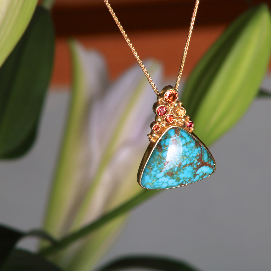 Turquoise and Sapphire Pendant 07706 - Ormachea Jewelry