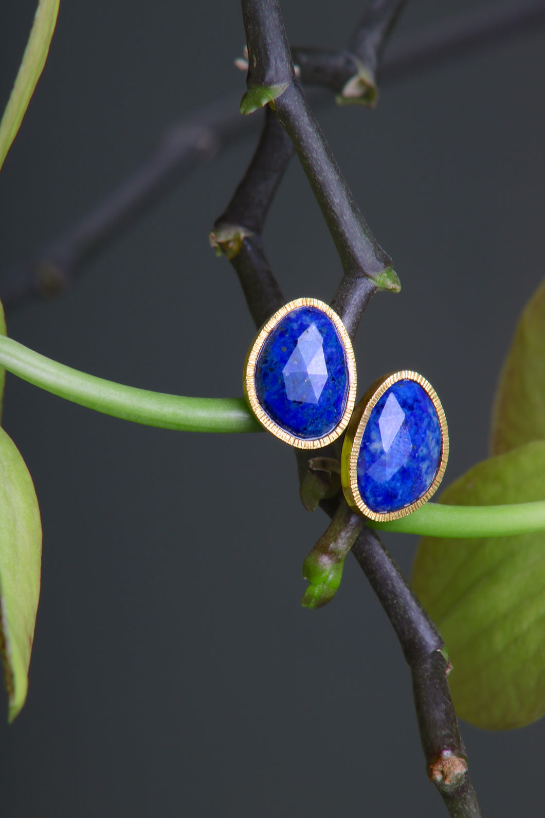 Rose Cut Lapis Sud Earrings (08228) - Ormachea Jewelry