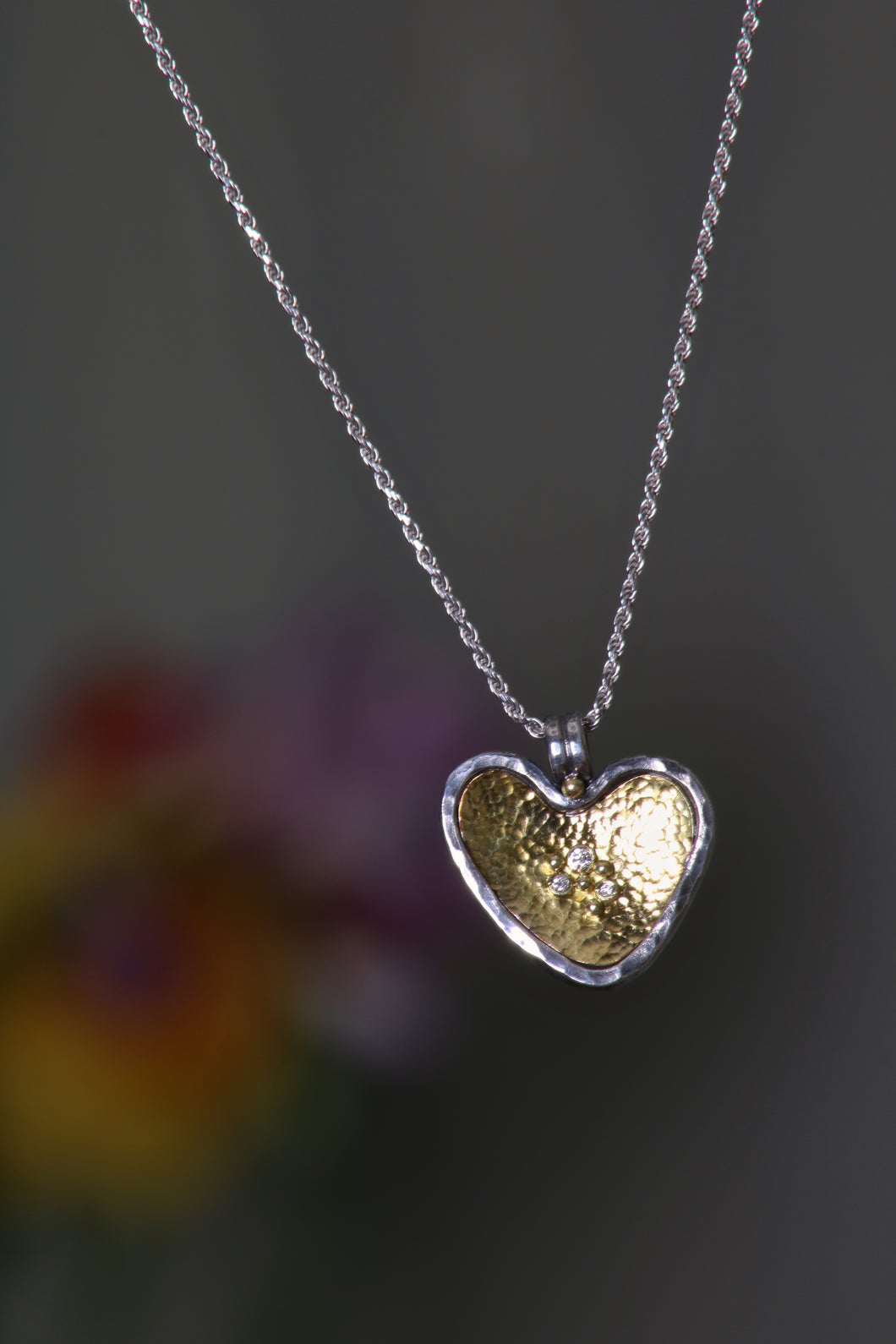 Mixed Metal Heart and Diamond Cluster Pendant (09097)