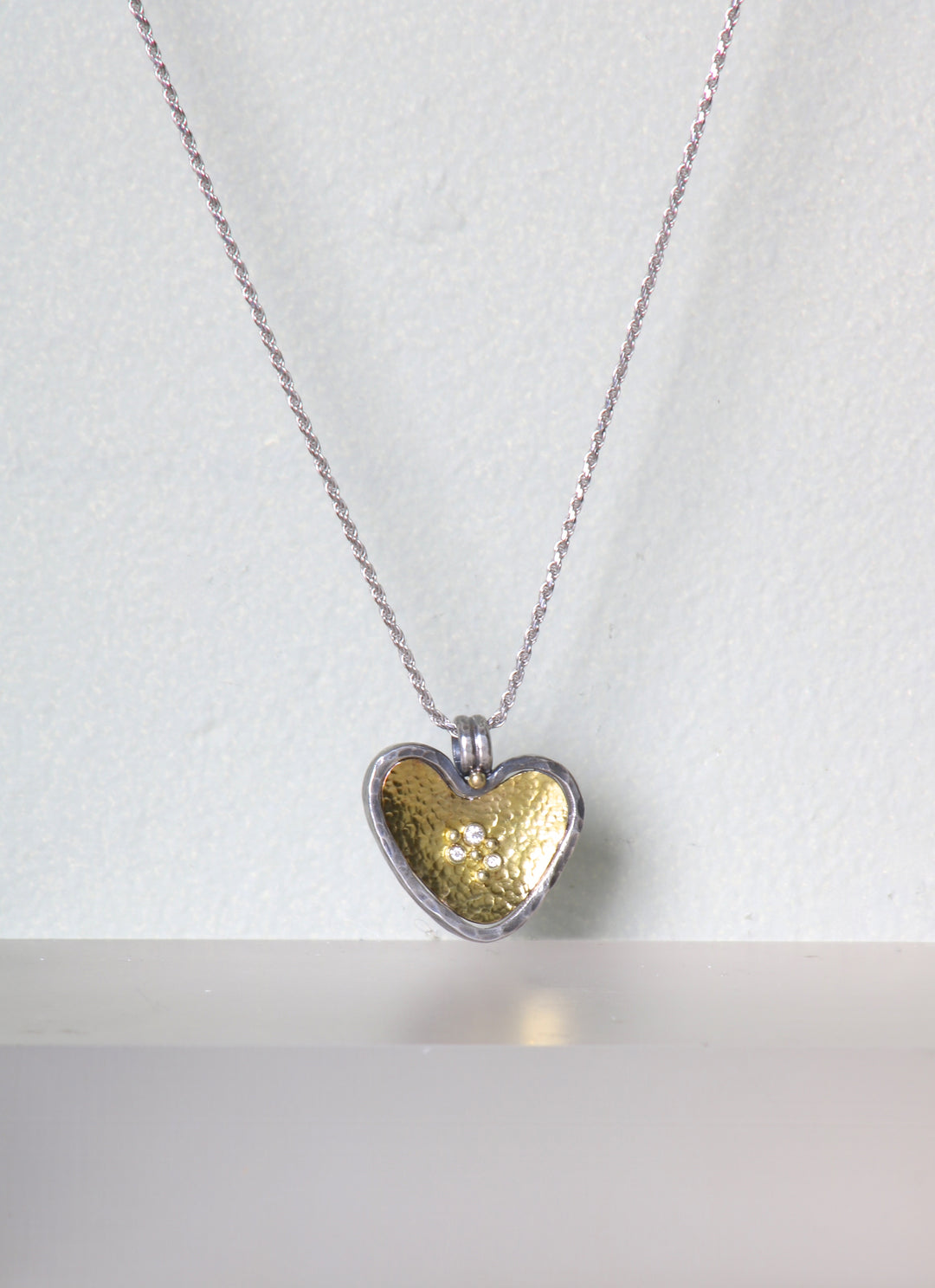 Mixed Metal Heart and Diamond Cluster Pendant (09097)
