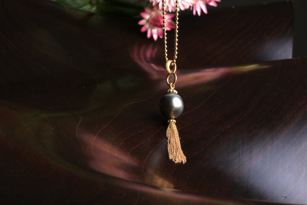 Tahitian Pearl and Gold Chain Tassel 06954 - Ormachea Jewelry