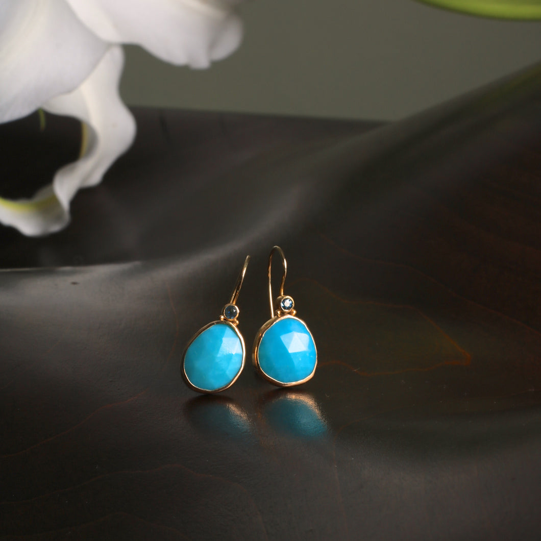 Rose-cut Turquoise and Blue Zircon Earrings 06926 - Ormachea Jewelry