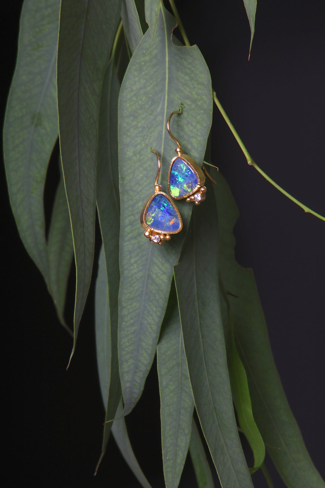 Rounded Triangle Opal Earrings (08557) - Ormachea Jewelry