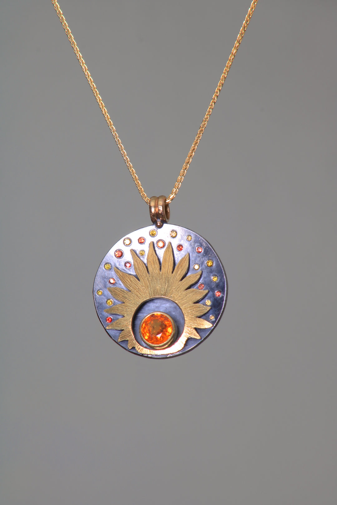 Spessartite Garnet Sun Burst Pendant 07778 - Ormachea Jewelry