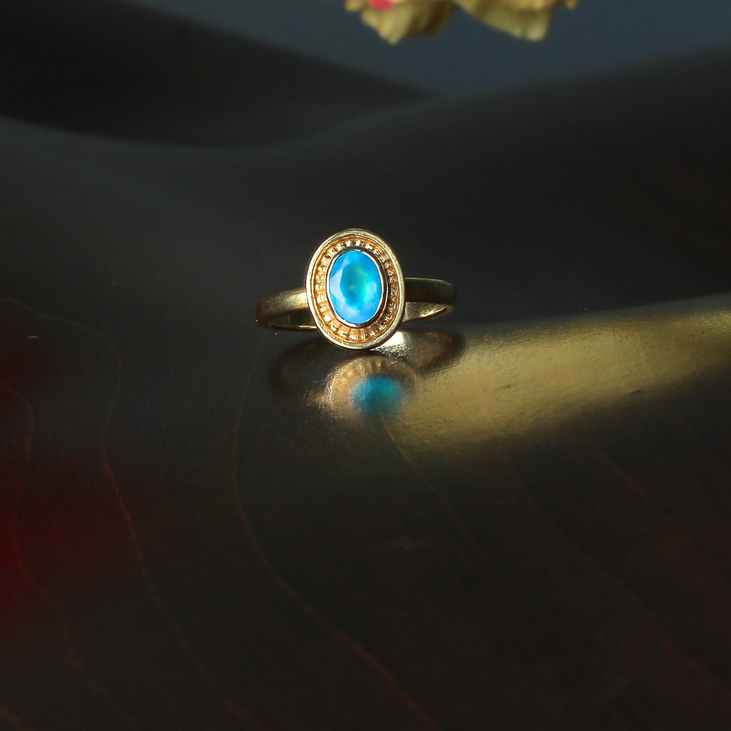Peruvian Opal and Gold Granule Ring 07022 - Ormachea Jewelry