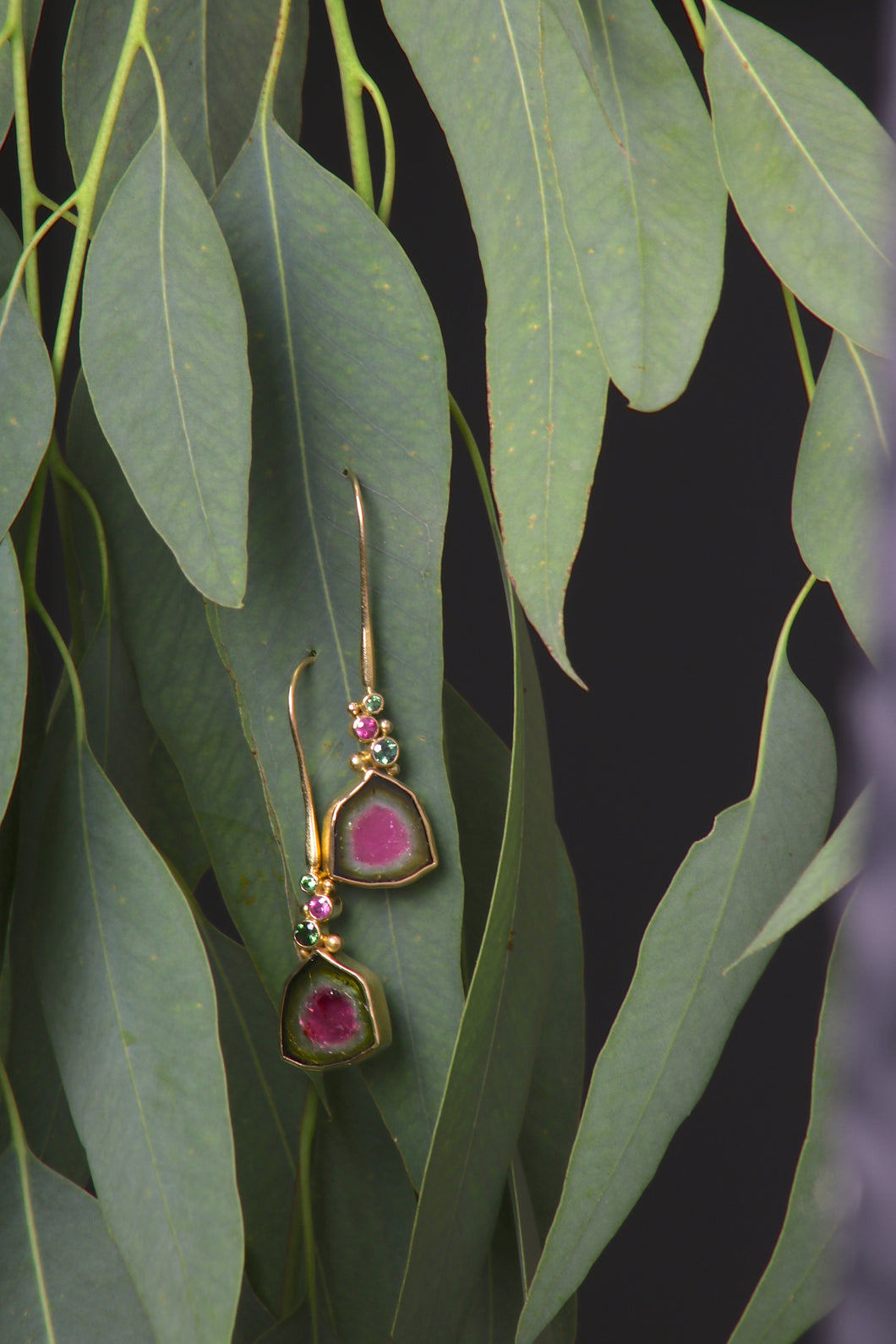 Watermelon Tourmaline with Mixed Gemstones Earrings (08623) - Ormachea Jewelry