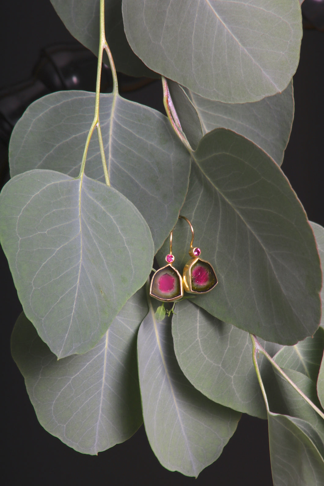 Watermelon Tourmaline Hanging Earrings (08621) - Ormachea Jewelry