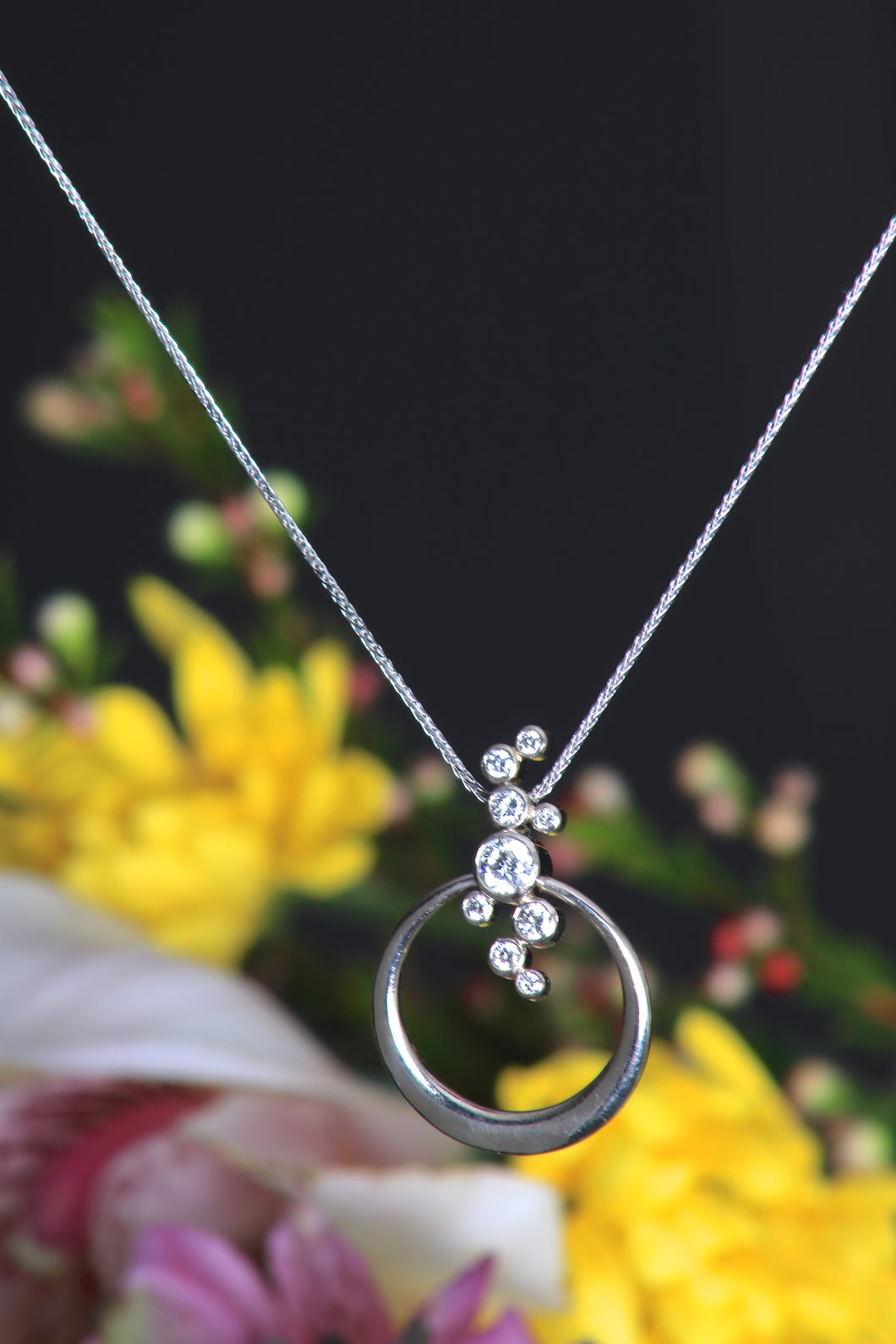 White Gold Cascading Diamond Necklace (07903) - Ormachea Jewelry