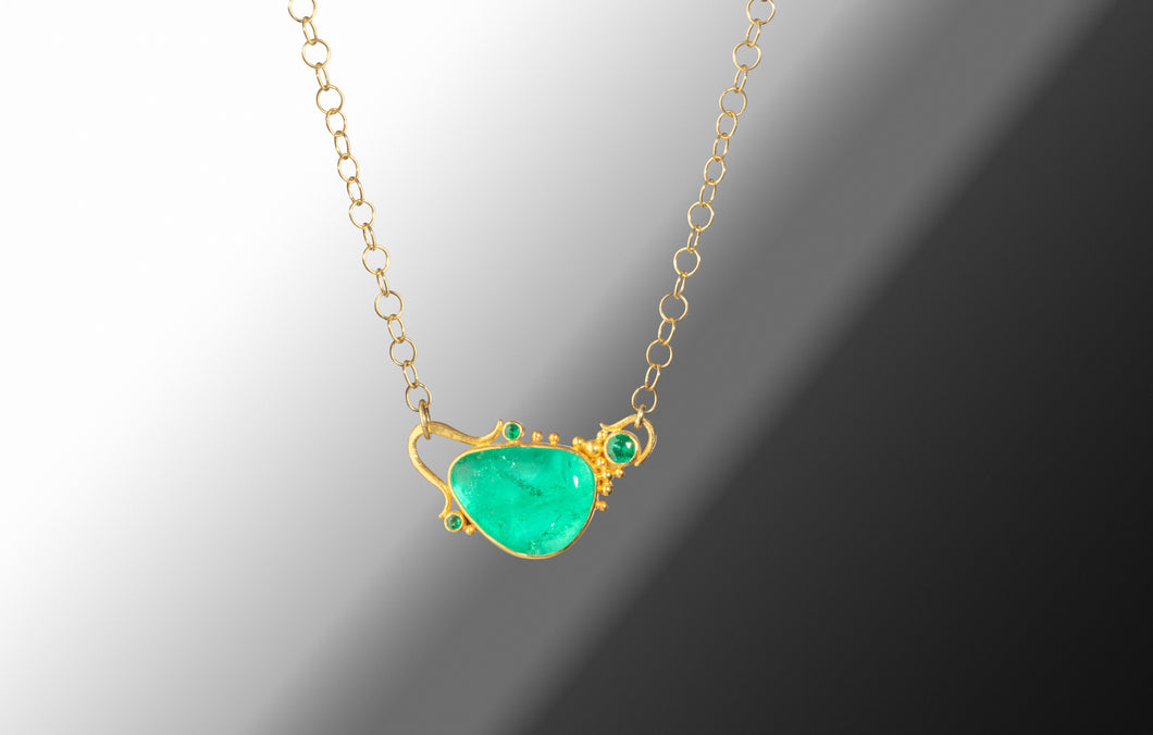 Emerald Cabochon Necklace (08055) - Ormachea Jewelry