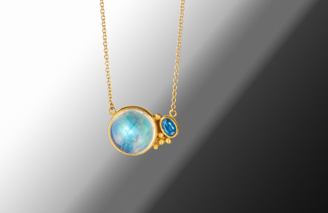 Moonstone and Sapphire Necklace (08047) - Ormachea Jewelry