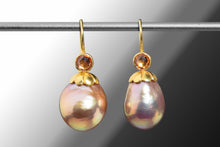 Load image into Gallery viewer, Burnt Orange Sapphire and Pearl Earrings (08040) - Ormachea Jewelry
