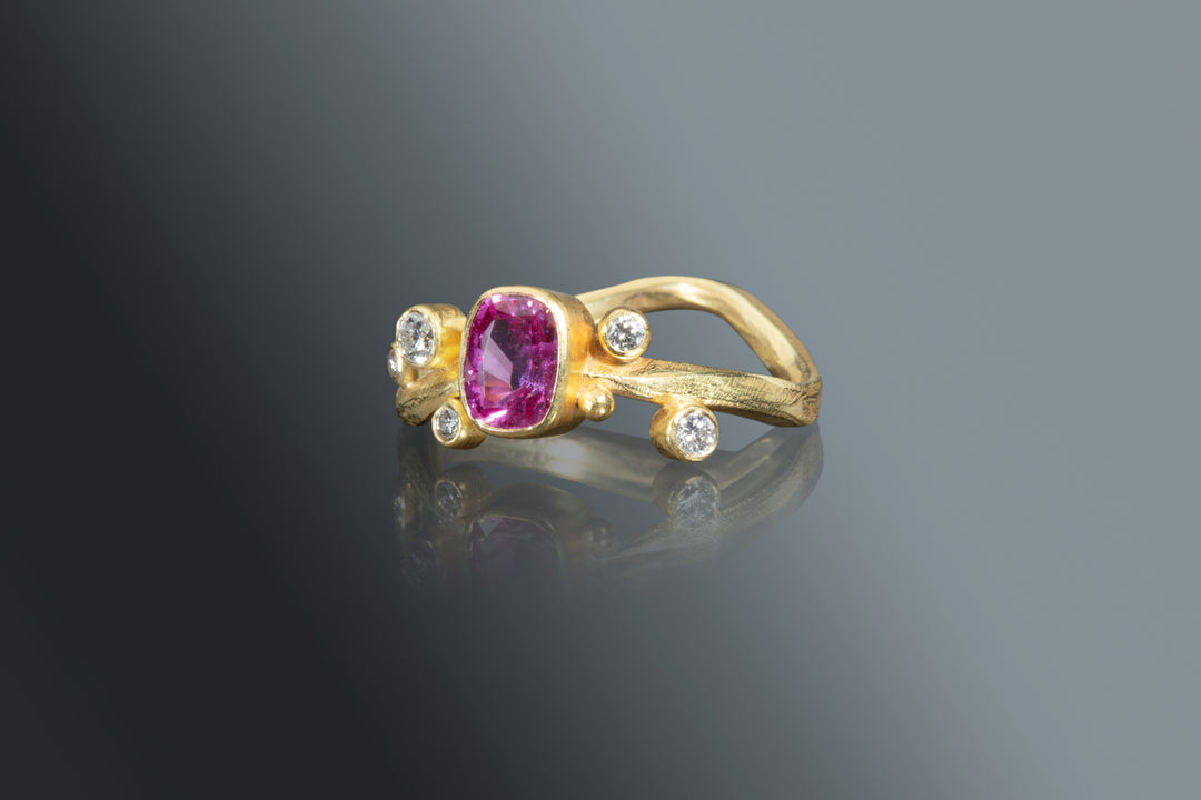 Whimsical Pink Sapphire Ring (08144) - Ormachea Jewelry