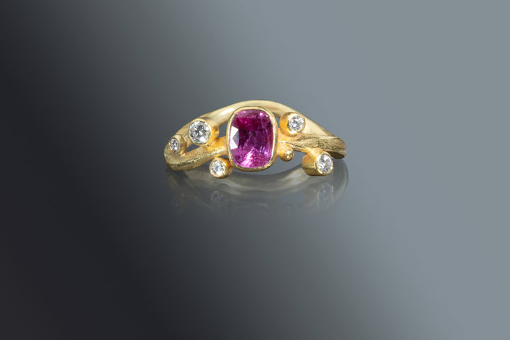 Whimsical Pink Sapphire Ring (08144) - Ormachea Jewelry