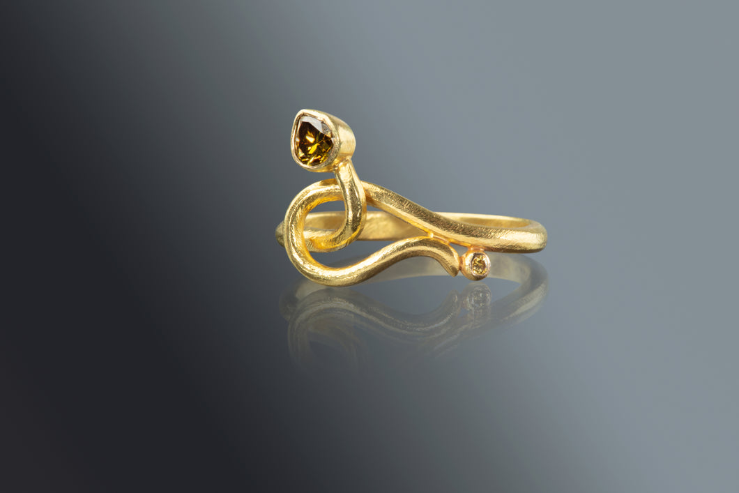 Cognac Diamond Twisted Snake Ring (08143) - Ormachea Jewelry