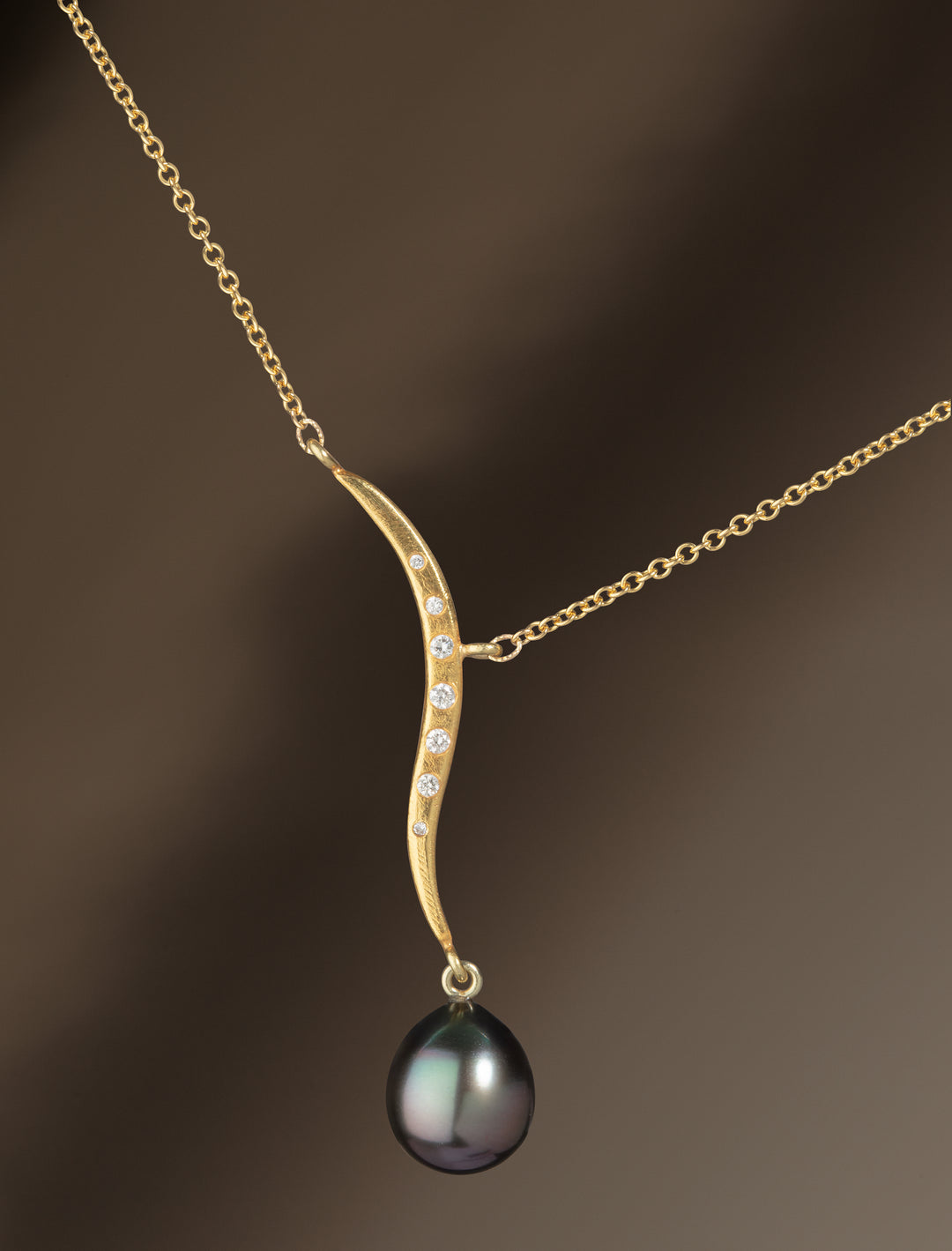 Curved Tahitian Pearl and Diamond Necklace (08382) - Ormachea Jewelry