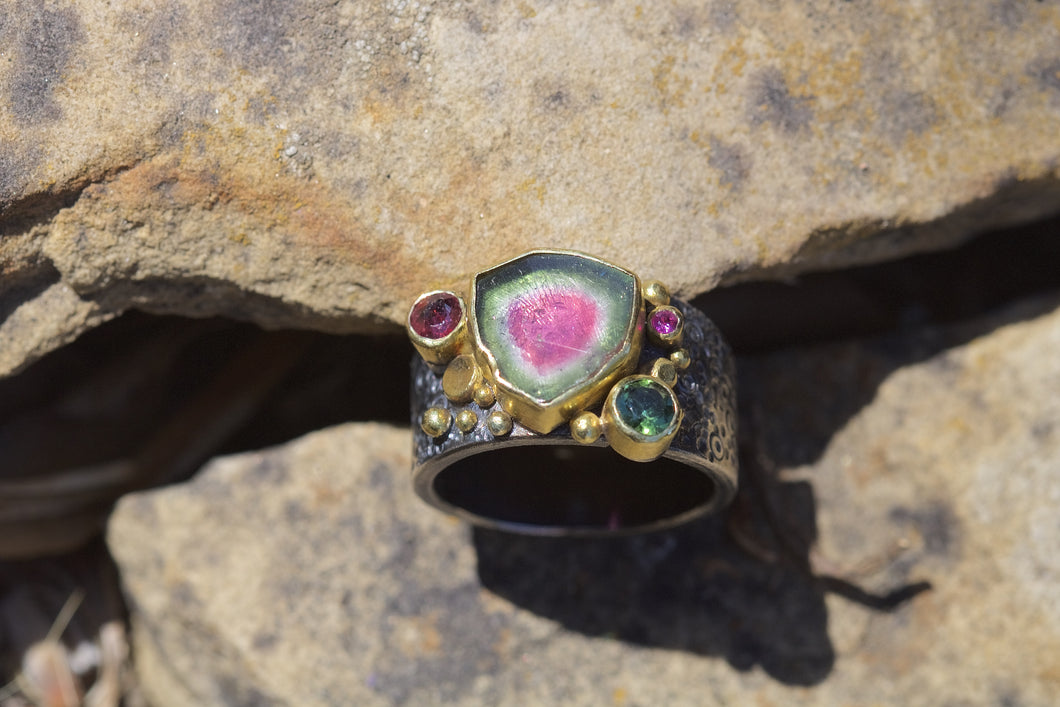 Multi Tourmaline Ring 05364 - Ormachea Jewelry