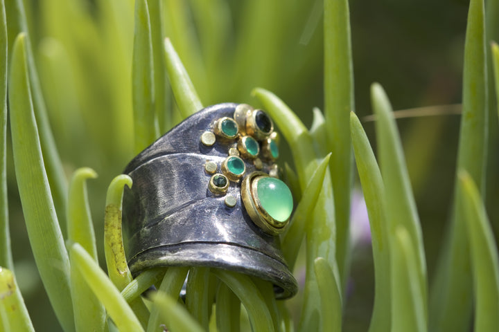 Chrysoprase and Tourmaline Ring 05843 - Ormachea Jewelry