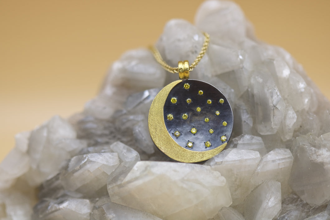 Moon and Yellow Diamonds Pendant 06622 - Ormachea Jewelry
