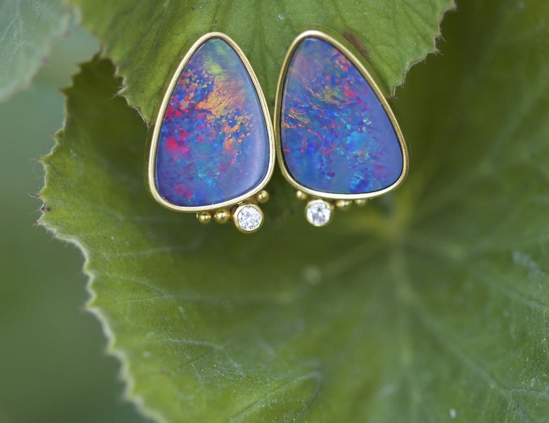 Opal Post Earrings 05347 - Ormachea Jewelry