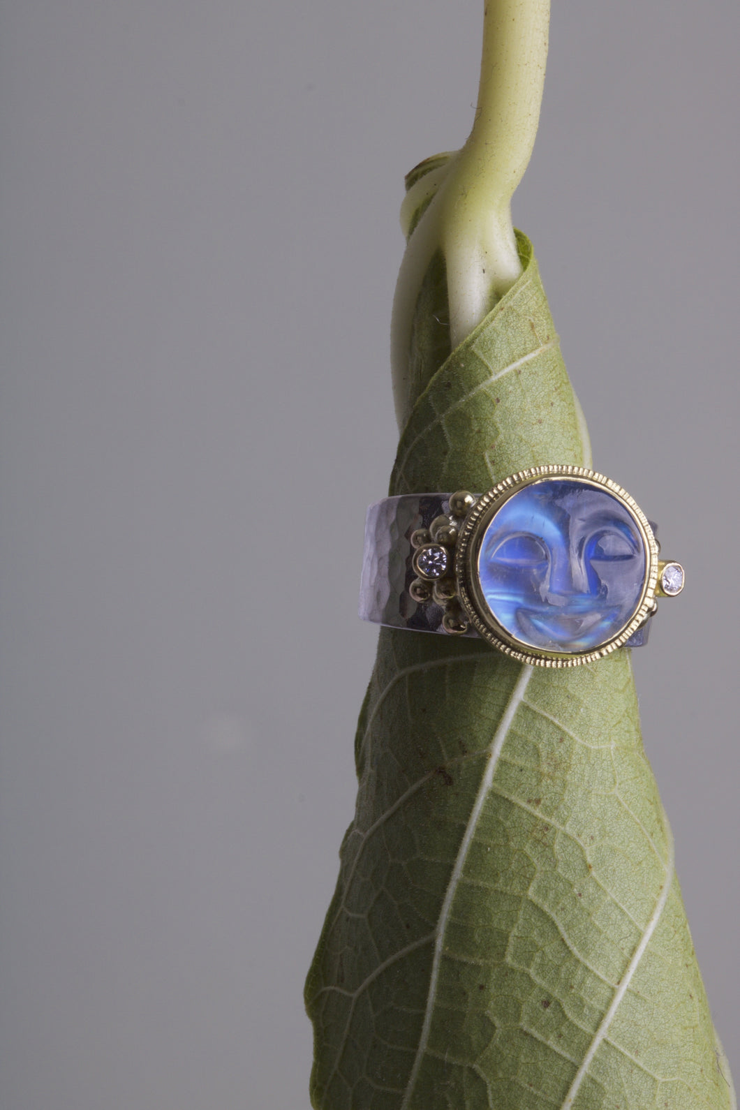 Moonstone Face and Diamond Ring 06047 - Ormachea Jewelry