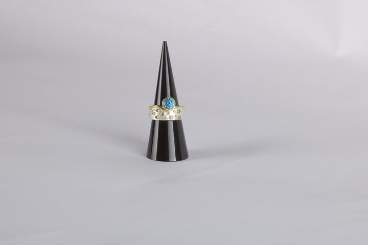 Blue Zircon and Diamond Ring 06194 - Ormachea Jewelry