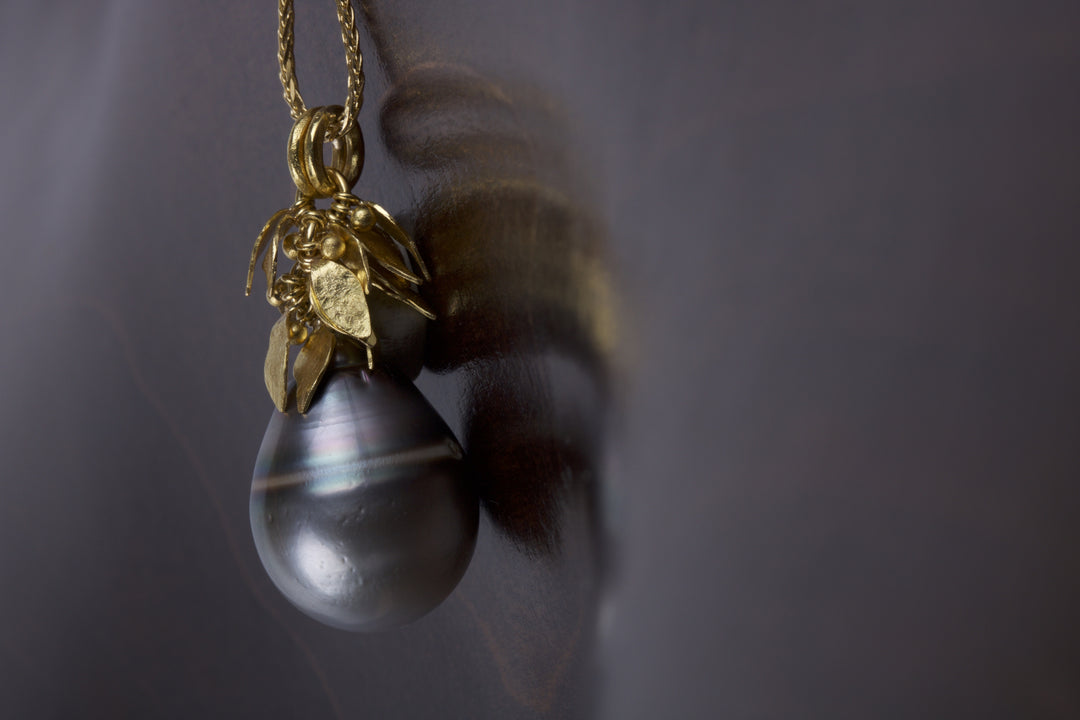Tahitian Pearl with Gold Leaves 05182 - Ormachea Jewelry