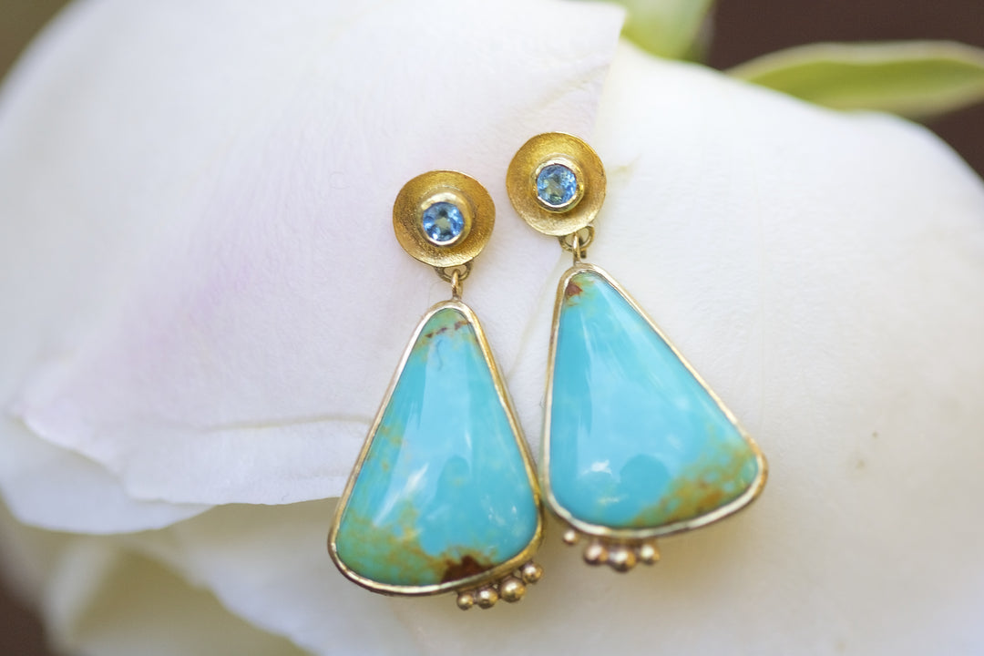 Turquoise and Zircon Earrings 05815 - Ormachea Jewelry