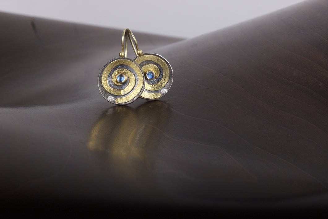 Moonstone and Gold Swirl Earrings 05386 - Ormachea Jewelry