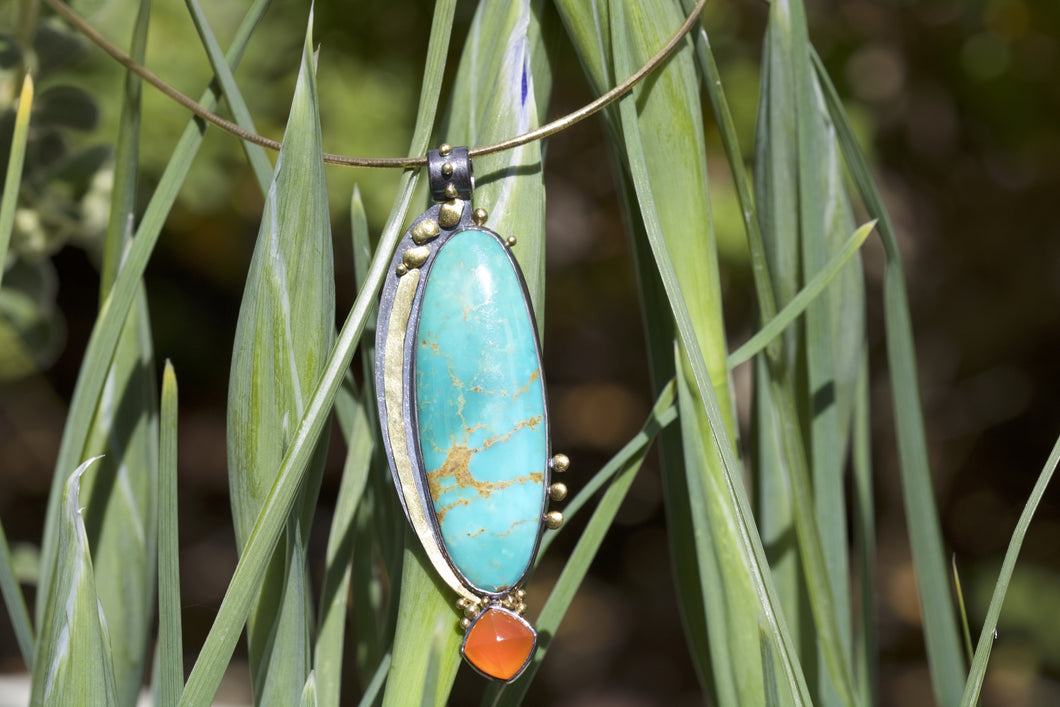 Turquoise and Carnelian Pendant 05844 - Ormachea Jewelry