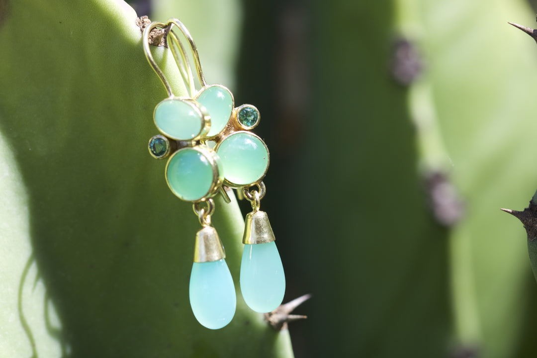 Chrysoprase and Emerald Earrings 05848 - Ormachea Jewelry