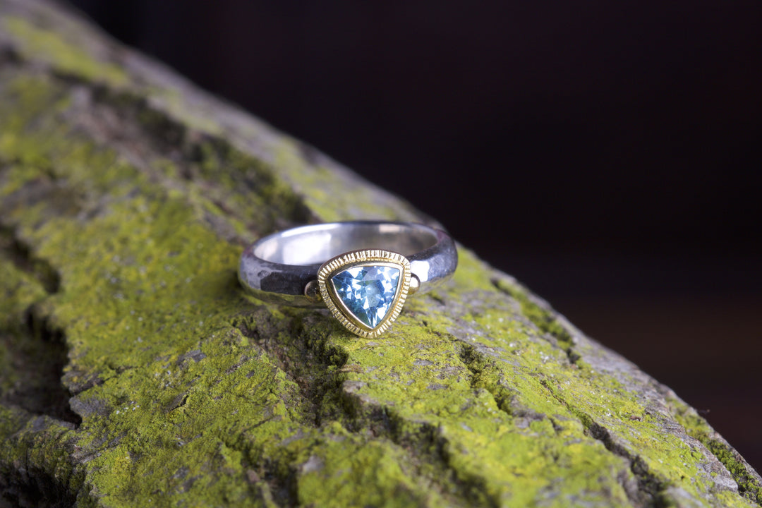 Triangular Aquamarine Ring 06763 - Ormachea Jewelry
