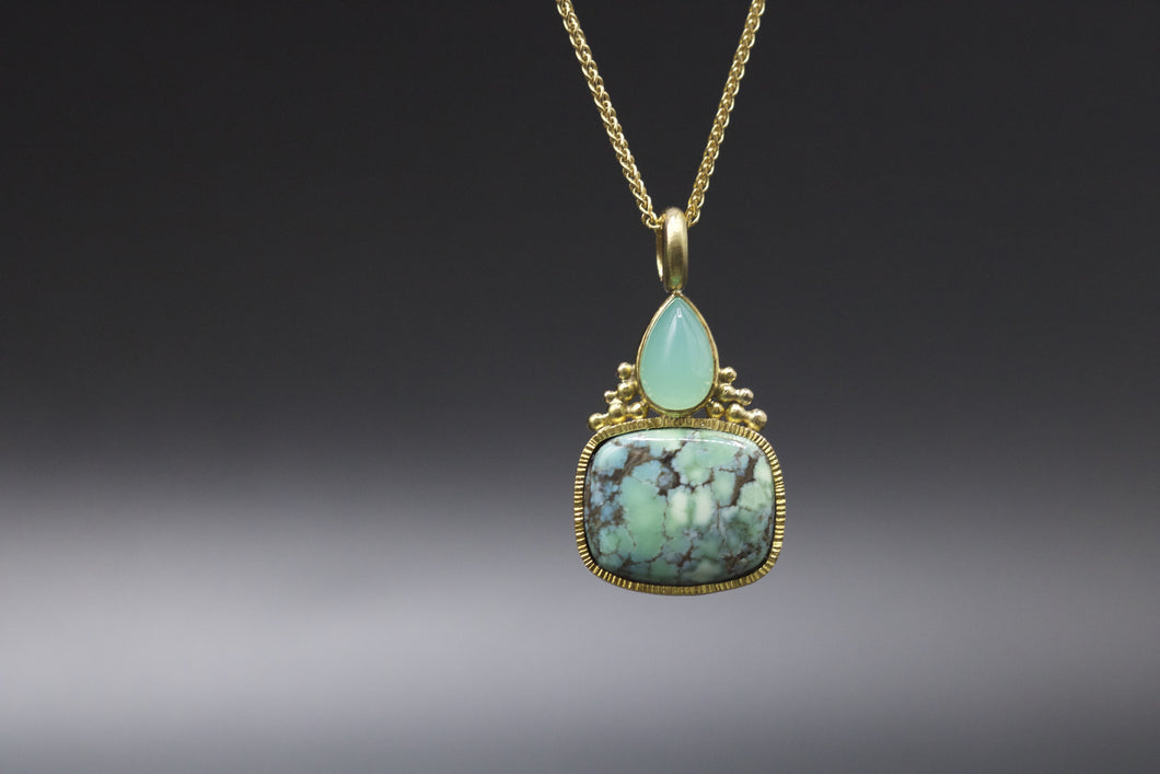 Turquoise and Chrysoprase Pendant 06736 - Ormachea Jewelry