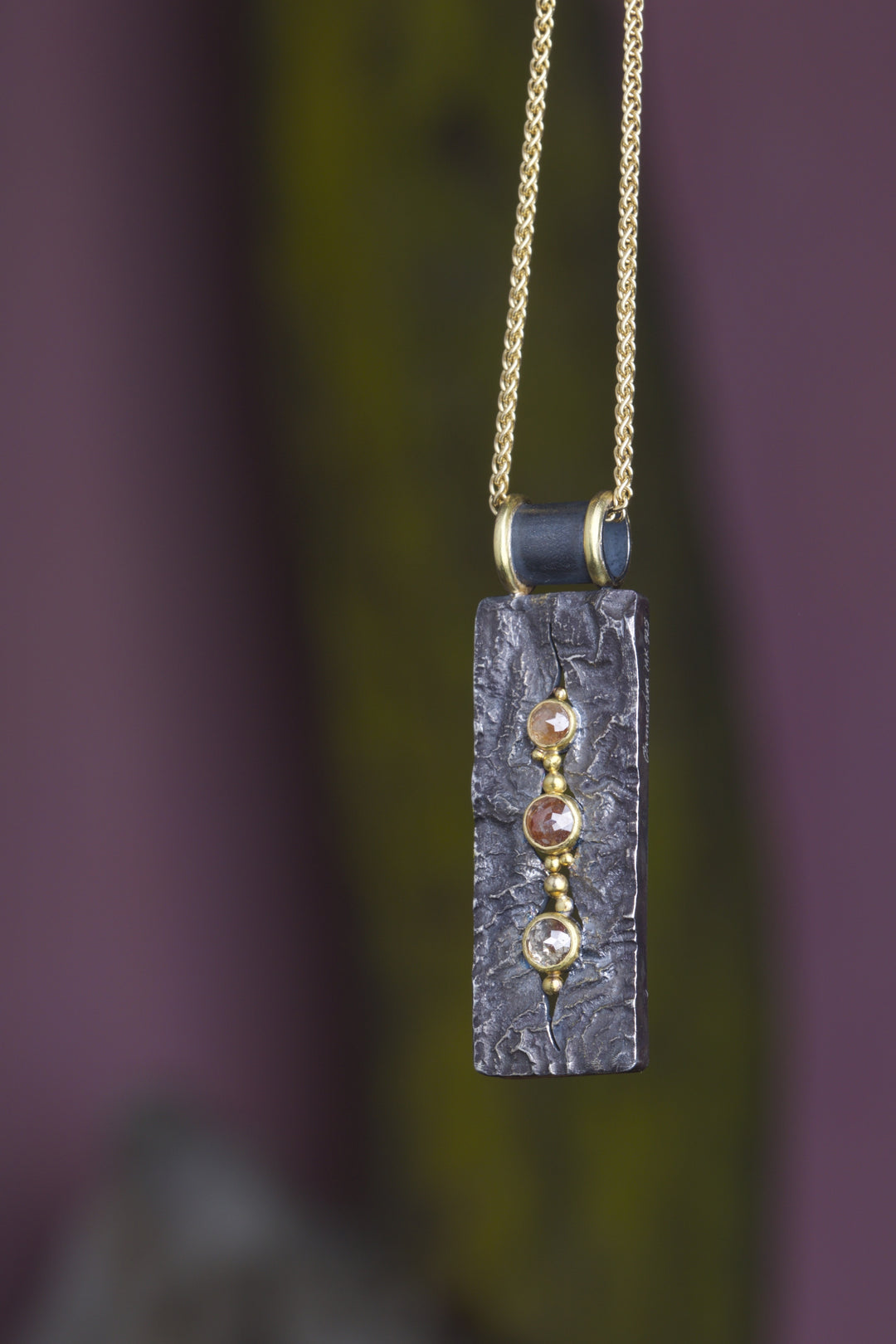 Rough Cut Diamonds and Mixed Metal Pendant 06748 - Ormachea Jewelry