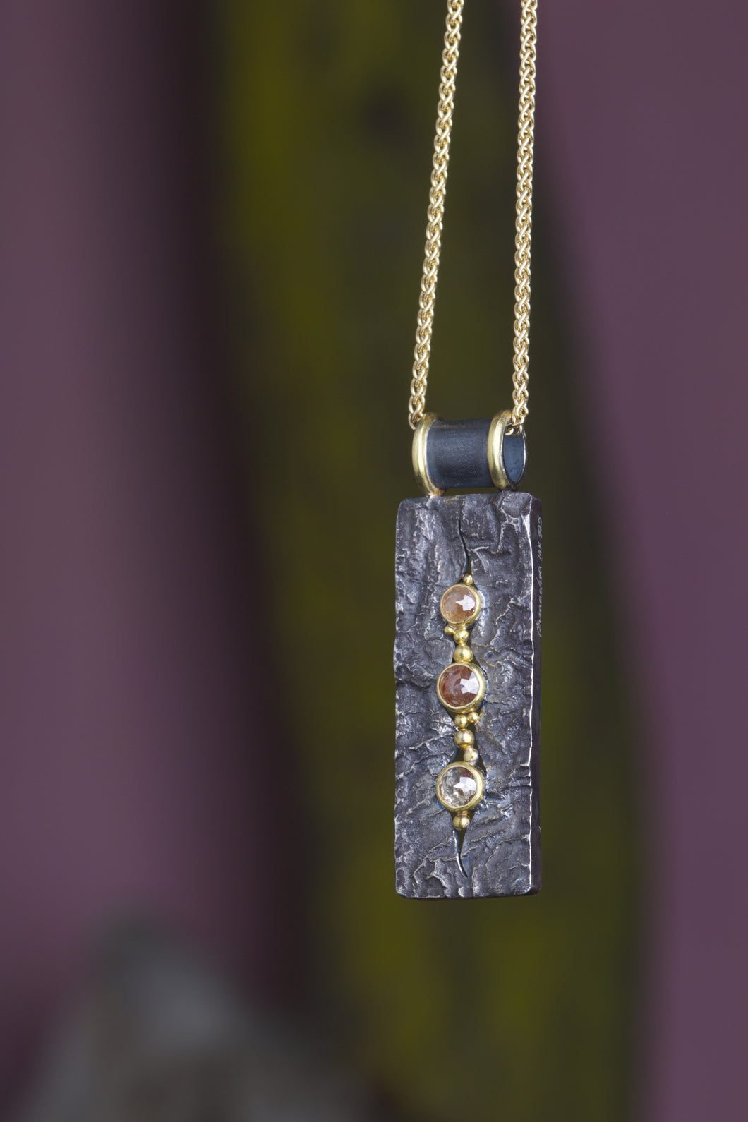 Rough Cut Diamonds and Mixed Metal Pendant 06748 - Ormachea Jewelry