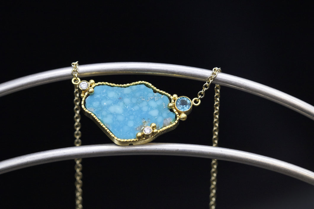 Turquoise and Apatite Necklace 06703 - Ormachea Jewelry