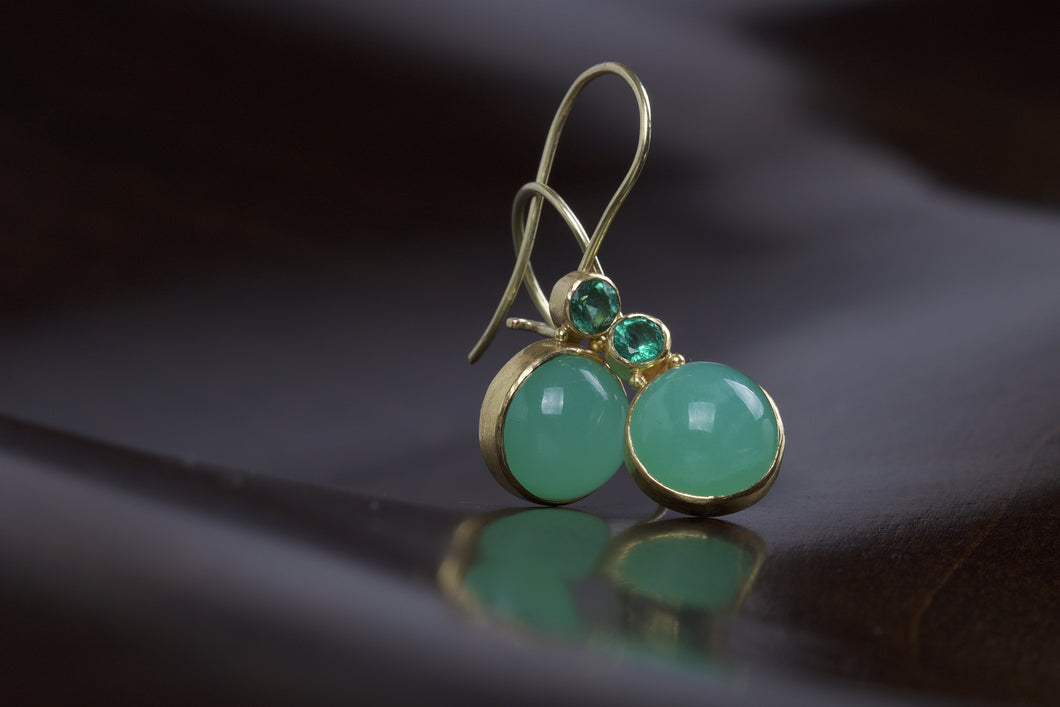 Chrysoprase and Emerald Earrings 05090 - Ormachea Jewelry