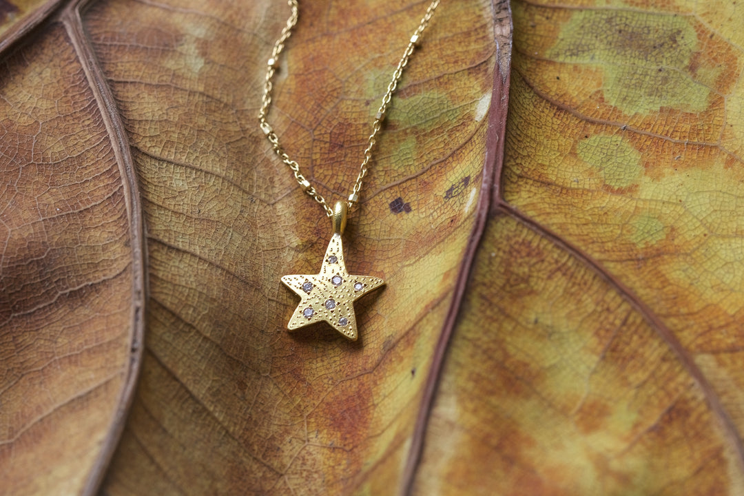 Gold Star and Diamond Pendant 05682 - Ormachea Jewelry