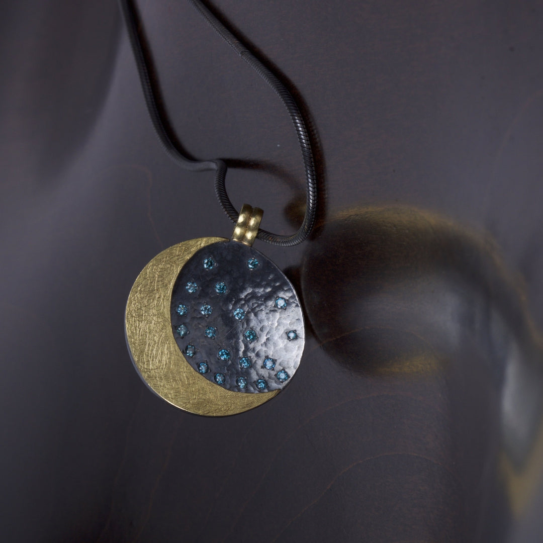 Moon and Blue Diamond Pendant 05175 - Ormachea Jewelry